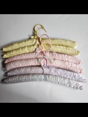 Set of Vintage Padded Satin Hangers in Pastel Yellow, Pink, Lavender, Blue